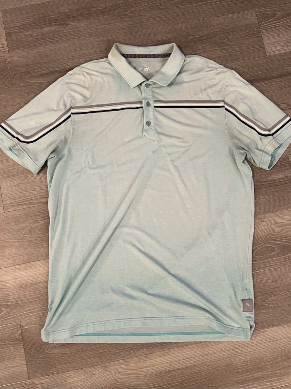 Puma Men's Mint Polo with Black and White Stripe